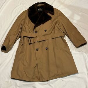 Vintage Brown and Tan Rainfair Coat with Faux Fur Lining